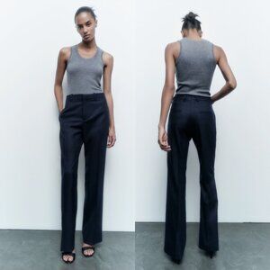 ZARA Women's Size Medium Black Pinstripe High Waist Straight Leg Trouser Pants M